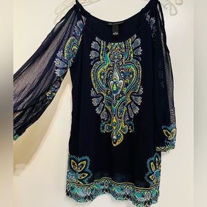 INC cold shoulder peasant paisley print blouse Size S